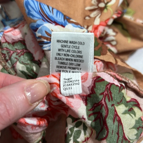 Xhilaration Tan Floral Corset Top Strapless Summer Dress with Pockets - sz MED - Picture 13 of 14